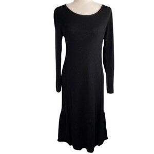Eileen Fisher Long Sleeve Frill Hem Midi Dress Merino Wool Sz. Small